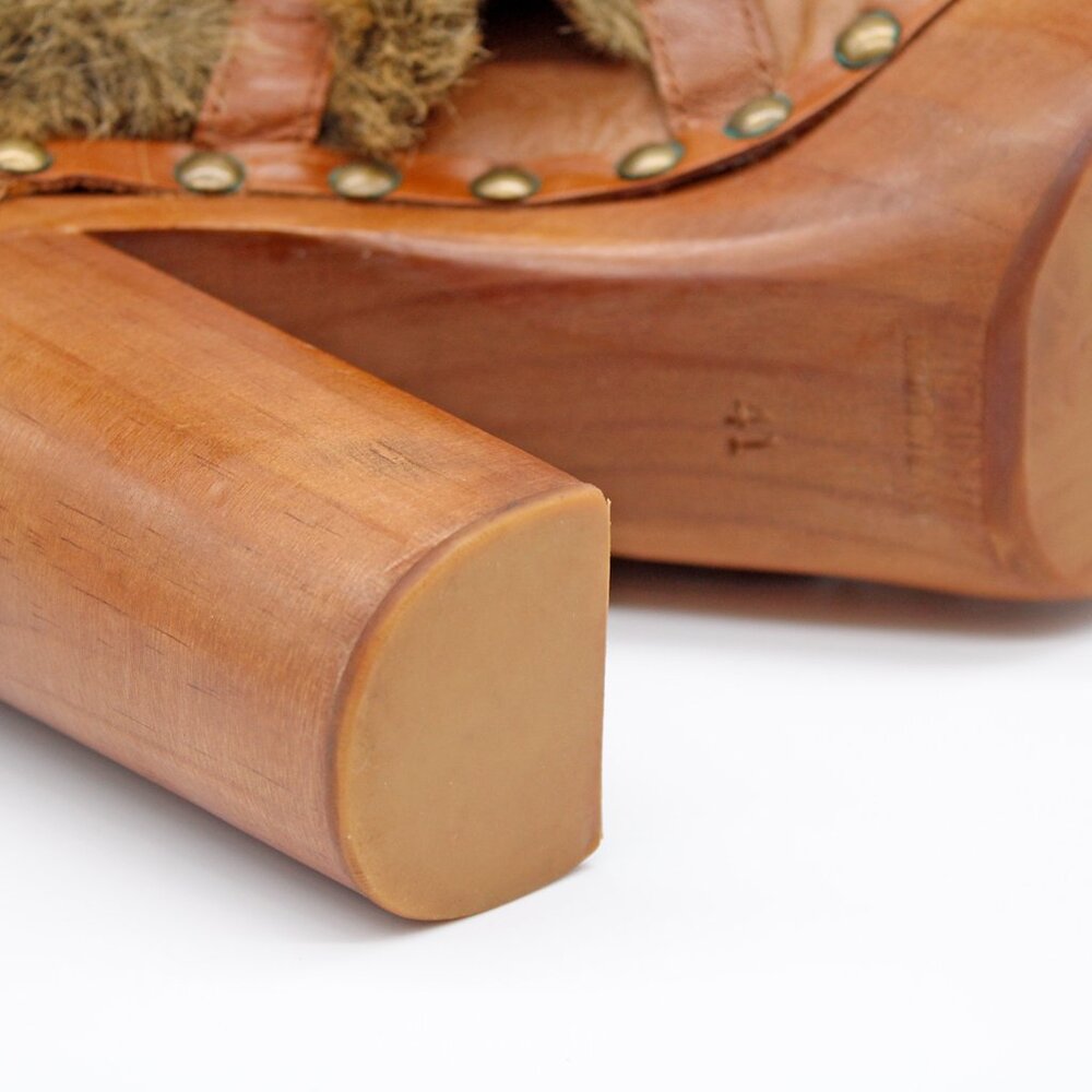 Jeffrey Campbell Woodies Women’s Brown Leather Fur Trim Clog: Size-EU 41/US 10 - Picture 8 of 10